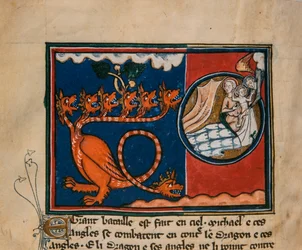 Kvinnan och draken. Miniatyr från: Apocalypse de saint Jean, ca 1320.