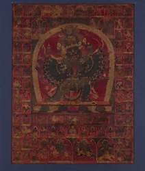Den vredesfulla bonguden Walse Ngampa, en av de fem meditationsgudarna för fästningen, tidigt 1400-tal.