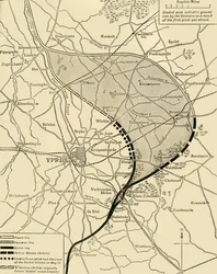 The Ypres Salient före och efter det andra slaget vid Ypres..., första världskriget, 1915, c1920.