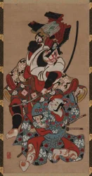 Den pansardragande scenen från en Soga-pjäs, Edo-perioden, 1615-1868.