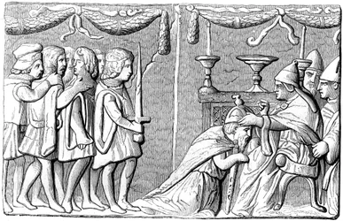 Kröningen av kejsar Sigismund 1368-1437 genom påven Eugenius IV, 1400-talet, 1849