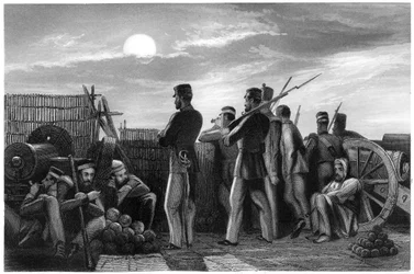 Försvararna på utkik, batteri i Lucknow, 1857, c1860