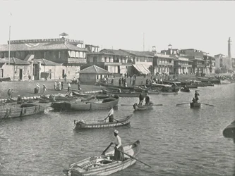 Ingången till Suezkanalen vid Port Said, Egypten, 1895.