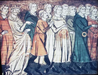 Judarna fördrivs från Frankrike år 1182. En miniatyr ur Grandes Chroniques de France, 1320-talet