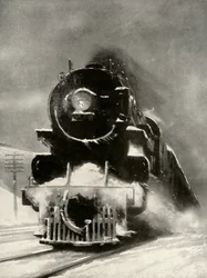 Snöstormens raseri gör inget intryck på detta mastodontlokomotiv, 1935.