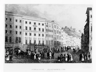 Huset i Salzburg där Mozart föddes 1791, mitten av 1800-talet