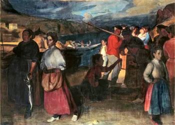 "Sardinernas köpman" Målning av Angel Larroque Echevarria (1874-1961) Olja på duk.