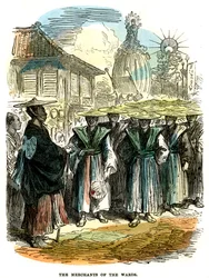 Handlarna i församlingen, nyårsfestivalprocession i Yokohama, Japan, 1872