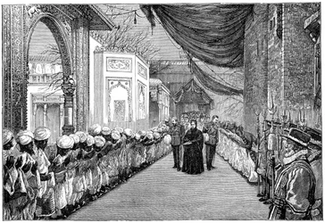 Drottningarna besöker vid invigningen av Indian and Colonial Exhibition, London, 1886, 1900