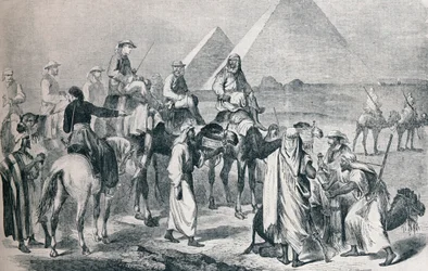 Det kungliga sällskapet lämnar lägret i Giza, Egypten, c1861 1910
