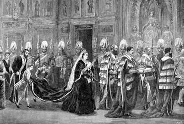 Den kungliga processionen i Westminster Palace på väg till House of Lords, 1886, 1900