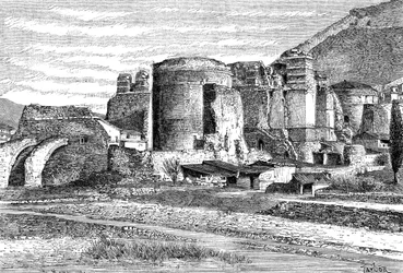 Ruinerna av basilikan i Pergamon, Turkiet, 1895
