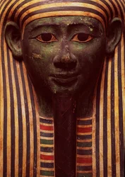 Sarkofagen av Psametik (664-610BC) detalj av ansiktet, egyptisk