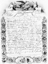 Underskrifterna till den amerikanska självständighetsförklaringen, c1776, c1920