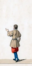Teaterkostymdesign för Shakespeares pjäs Henry VIII, 1800-talet