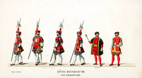 Teaterkostymdesign för Shakespeares pjäs Henry VIII, 1800-talet
