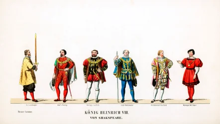 Teaterkostymdesign för Shakespeares pjäs Henry VIII, 1800-talet