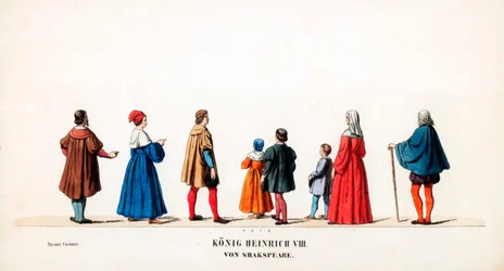 Teaterkostymdesign för Shakespeares pjäs Henry VIII, 1800-talet