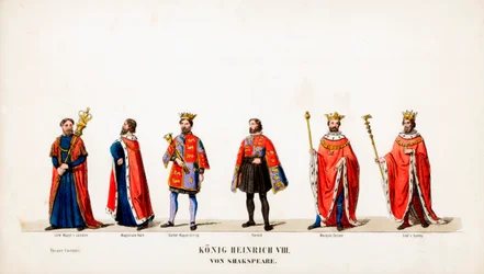 Teaterkostymdesign för Shakespeares pjäs Henry VIII, 1800-talet