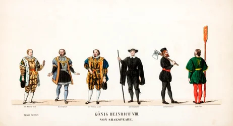 Teaterkostymdesign för Shakespeares pjäs Henry VIII, 1800-talet