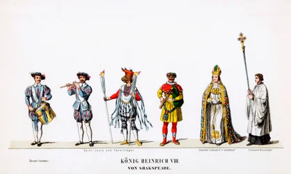 Teaterkostymdesign för Shakespeares pjäs Henry VIII, 1800-talet