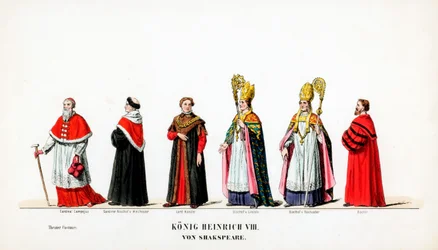 Teaterkostymdesign för Shakespeares pjäs Henry VIII, 1800-talet