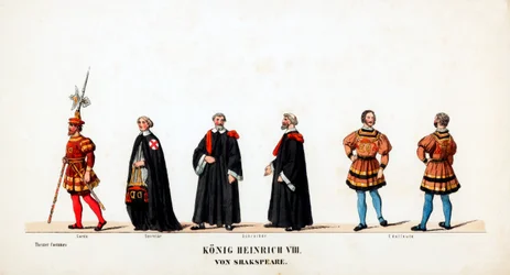 Teaterkostymdesign för Shakespeares pjäs Henry VIII, 1800-talet