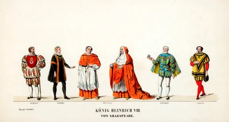 Teaterkostymdesign för Shakespeares pjäs Henry VIII, 1800-talet