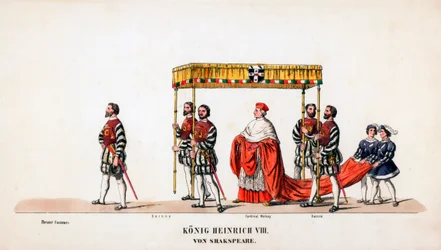 Teaterkostymdesign för Shakespeares pjäs Henry VIII, 1800-talet