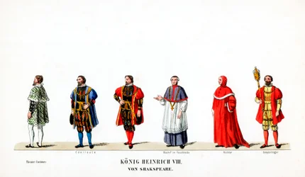Teaterkostymdesign för Shakespeares pjäs Henry VIII, 1800-talet