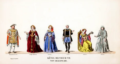 Teaterkostymdesign för Shakespeares pjäs Henry VIII, 1800-talet