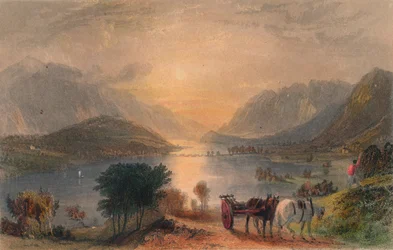 Thirlmere till Helvellyn nc. Från Raven Crag, c1830-talet.