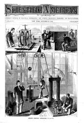 Thomas Edisons generator för elektriskt ljus i hans hem i Menlo Park, New Jersey, USA, 1879