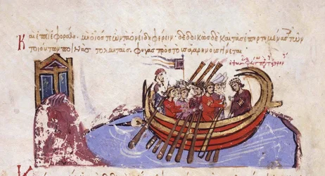 Thomas Slaven flyr till arabernas miniatyr från Madrid Skylitzes, 11-12-talet