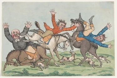 Tre ryttare faller från sina berg, 1780-1820.