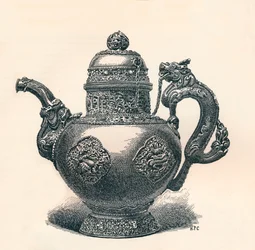 Tibetansk tekanna med drakpip och handtag som visar kinesiskt inflytande, c1904