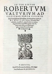Titelsidan för Valturios "De re militari"