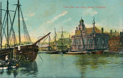 Rådhus och kaj, Great Yarmouth, Norfolk, c1905