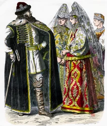 Traditionell rysk dräkt, c1850