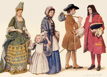 Traditionella kläder under James II - Vilhelm och Maria 1685-1700, 1903, 1937.