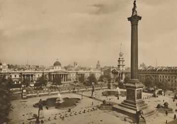 Trafalgar Square. Där Kings Falcons en gång hölls tillsammans med de kungliga hästarna, c1935.
