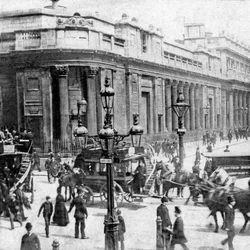 Trafik som passerar Bank of England, London, c sent 1800-tal