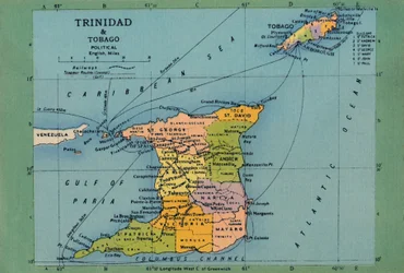 Trinidad & Tobago-karta, c1940-talet.