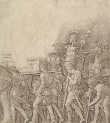 Triumf av Caesar: Soldater som bär troféer, ca. 1490.