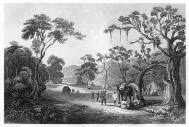 Trupper slog läger vid ingången till Keree-passet, norr om Meerut, Indien, c1860