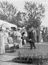 Tsar Nicholas II med gästande Frankrikes president Poincare, Krasnoye Selo, Ryssland, 22 juli 1914.