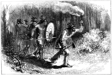 Tuscarora-indianer som spårar flyktingar, sent 1600-tidigt 1700-tal c1880