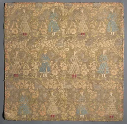 Twillväv med falkoner bland rosenbuskar, 1650-1699.