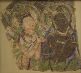 Två beundrande bodhisattvor, 4-600-talet.