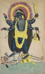 Två aspekter av Kali: Kali dansar på Shiva, ca. 1880 - 1890.
